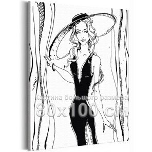 Девушка в вечернем платье Женщина Портрет Люди Черно-белая 80х100 Раскраска картина по номерам на холсте