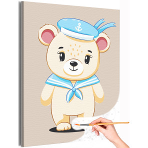 1 Медвежонок моряк Животные Медведь Мишка Для детей Детская Для девочек Для мальчика Простая Раскраска картина по номерам на хол