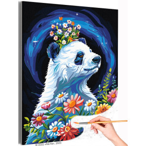  Маленькая панда с цветами Животные Медведь Яркая Раскраска картина по номерам на холсте с неоновыми красками AAAA-NK671