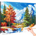 Яркая природа в горах Пейзаж Осень Деревья Река Вода Альпы Интерьерная Времена года Раскраска картина по номерам на холсте