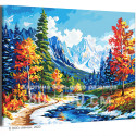 Осенняя река и высокие горы Пейзаж Природа Осень Деревья Вода Альпы Времена года Яркая 80х100 Раскраска картина по номерам на холсте