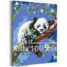Панда на цветущей ветке Животные Медведь Малыш Весна Цветы Дерево Ветви 80х100 Раскраска картина по номерам на холсте