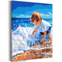 Малыш на море Люди Дети Ребенок Мальчик Пляж Океан Вода Лето Морской пейзаж 80х100 Раскраска картина по номерам на холсте