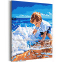 Малыш на море Люди Дети Ребенок Мальчик Пляж Океан Вода Лето Морской пейзаж 100х125 Раскраска картина по номерам на холсте