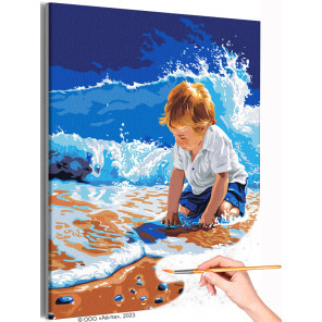 Ребенок на море Люди Дети Малыш Мальчик Пляж Океан Вода Лето Морской пейзаж 100х125 Раскраска картина по номерам на холсте