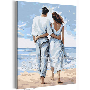 Влюбленная пара у моря Люди Любовь Романтика Мужчина и женщина Девушка Семья 80х100 Раскраска картина по номерам на холсте