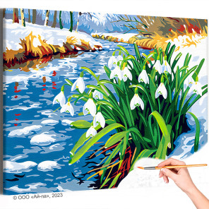  Подснежники на берегу реки Природа Пейзаж Весна Цветы Лес Интерьерная Раскраска картина по номерам на холсте AAAA-NK690