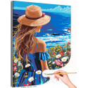 Девушка в цветах на берегу моря Люди Женщина Маки Морской пейзаж Лето Океан Романтика Раскраска картина по номерам на холсте