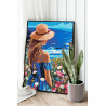  Девушка в цветах на берегу моря Люди Женщина Маки Морской пейзаж Лето Океан Романтика Раскраска картина по номерам на холсте AA