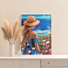  Девушка в цветах на берегу моря Люди Женщина Маки Морской пейзаж Лето Океан Романтика Раскраска картина по номерам на холсте AA