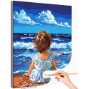 Малышка на берегу моря Дети Ребенок Девочка Дочка Океан Морской пейзаж Пляж Лето Раскраска картина по номерам на холсте