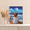  Малышка на берегу моря Дети Ребенок Девочка Дочка Океан Морской пейзаж Пляж Лето Раскраска картина по номерам на холсте AAAA-ST