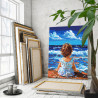  Малышка на берегу моря Дети Ребенок Девочка Дочка Океан Морской пейзаж Пляж Лето 80х100 Раскраска картина по номерам на холсте 