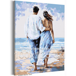 Влюбленная пара на пляже Люди Любовь Романтика Мужчина и женщина Девушка Семья Море 100х125 Раскраска картина по номерам на холс