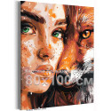 Портрет девушки с лисой Люди Женщина Животные Лисичка Тотем Кицунэ Зеленые глаза 80х100 Раскраска картина по номерам на холсте