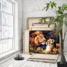  Маленький львенок и лев в цветах Животные Хищники Король Малыш Ребенок Дети Яркая 80х100 Раскраска картина по номерам на холсте