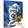 Снежный барс и ирисы в горах Животные Леопард Природа Цветы Лето Яркая Раскраска картина по номерам на холсте AAAA-NK723