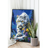 Снежный барс и ирисы в горах Животные Леопард Природа Цветы Лето Яркая 100х125 Раскраска картина по номерам на холсте AAAA-NK72