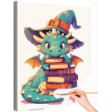 Маленький дракон волшебник с книгами Фэнтези Мультики Для детей Детская Для мальчиков Для девочек Яркая Раскраска картина по номерам на холсте