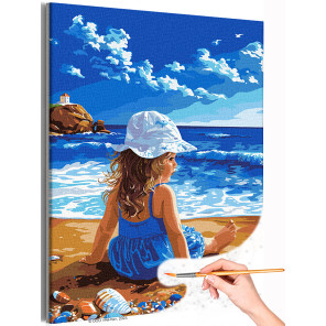  Девочка на фоне морского пейзажа Дети Ребенок Малыш Природа Море Пляж Лето Раскраска картина по номерам на холсте AAAA-ST0072