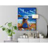  Девочка на фоне морского пейзажа Дети Ребенок Малыш Природа Море Пляж Лето 100х125 Раскраска картина по номерам на холсте AAAA-