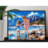  Морской пейзаж с детьми Дети Девочки Сестры Ребенок Природа Море Пляж Горы Лето 100х125 Раскраска картина по номерам на холсте 
