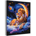 Лев на месяце Животные Король Зодиак Луна Небо Фэнтези Яркая 80х100 Раскраска картина по номерам на холсте