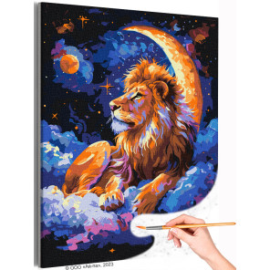 1 Лев на месяце Животные Король Зодиак Луна Небо Фэнтези Яркая Раскраска картина по номерам на холсте