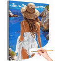 Девушка в шляпе у моря Люди Женщина Пляж Океан Лето Романтика Италия Раскраска картина по номерам на холсте