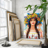  Портрет девушки с летними цветами Люди Женщина Лицо Голубые Глаза Яркая 80х100 Раскраска картина по номерам на холсте AAAA-NK73
