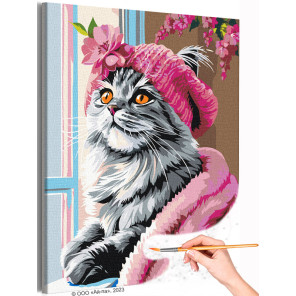  Кошка у окна с цветами Животные Котики Коты Котята Мем Яркая Интерьерная Раскраска картина по номерам на холсте AAAA-NK742