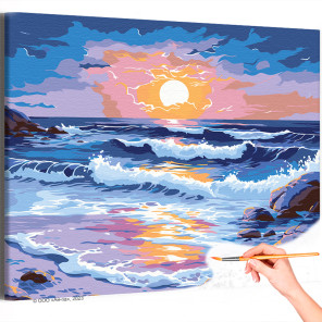  Морские волны на закате Пейзаж Море Океан Вода Природа Лето Интерьерная Раскраска картина по номерам на холсте AAAA-NK750