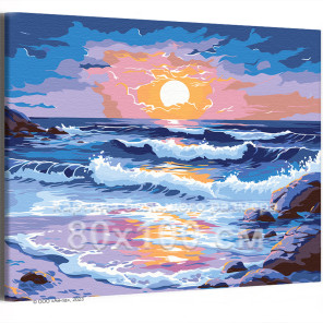 Морские волны на закате Пейзаж Море Океан Вода Природа Лето Интерьерная 80х100 Раскраска картина по номерам на холсте
