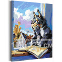 Кот с книгой у окна Животные Кошки Котики Котята Мультфильмы Мем Осень 100х125 Раскраска картина по номерам на холсте