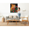 6 Портрет львицы с маками Животные Хищники Лев Львенок Цветы 100х125 Раскраска картина по номерам на холсте