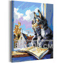 Кот с книгой у окна Животные Кошки Котики Котята Мультфильмы Мем Осень 80х100 Раскраска картина по номерам на холсте