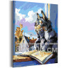 Кот с книгой у окна Животные Кошки Котики Котята Мультфильмы Мем Осень 80х100 Раскраска картина по номерам на холсте
