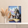 3 Кот с книгой у окна Животные Кошки Котики Котята Мультфильмы Мем Осень 80х100 Раскраска картина по номерам на холсте