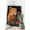 2 Портрет львицы с маками Животные Хищники Лев Львенок Цветы 80х100 Раскраска картина по номерам на холсте