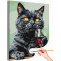 Черный кот с бокалом вина Животные Котик Кошка Желтые глаза Натюрморт Для кухни Мем Бегемот Раскраска картина по номерам на холсте