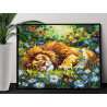 2 Лев спящий на поляне с цветами Животные Хищники Природа Лето Раскраска картина по номерам на холсте