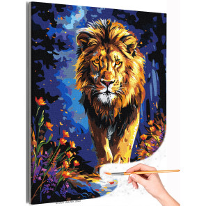 1 Лев на ночной охоте Животные Хищники Портрет Король Яркая Раскраска картина по номерам на холсте