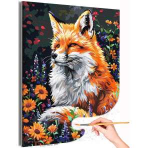 1 Портрет лисички в полевых цветах Животные Лиса Лисенок Рыжая Лето Яркая Раскраска картина по номерам на холсте