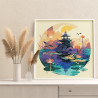 5 Китайский дом у воды Природа Пейзаж Цветы Рассвет Закат Лягушка 80х80 Раскраска картина по номерам на холсте