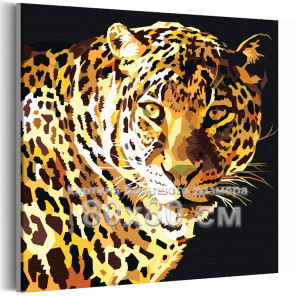 Ягуар на охоте Животные Леопард Хищник Стильная Интерьерная 80х80 Раскраска картина по номерам на холсте