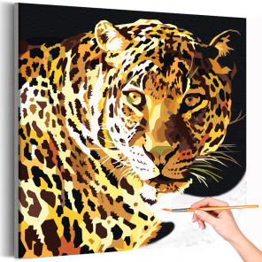 1 Ягуар на охоте Животные Леопард Хищник Стильная Интерьерная Раскраска картина по номерам на холсте