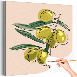 1 Ветвь с оливками Коллекция Line Еда Натюрморт Для кухни Интерьерная Раскраска картина по номерам на холсте