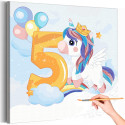 Радужный единорог с цифрой пять Коллекция Сute unicorn Праздник Для девочек Детские Для детей Небо Раскраска картина по номерам на холсте