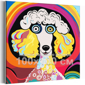 Портрет белого пуделя Животные Собака Абстракция Для детей Детская Радужная Яркая 100х100 Раскраска картина по номерам на холсте