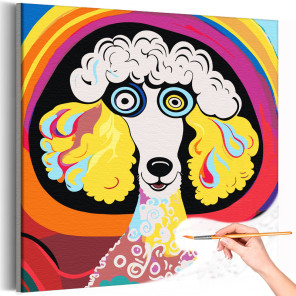 1 Портрет белого пуделя Животные Собака Абстракция Для детей Детская Радужная Яркая Раскраска картина по номерам на холсте